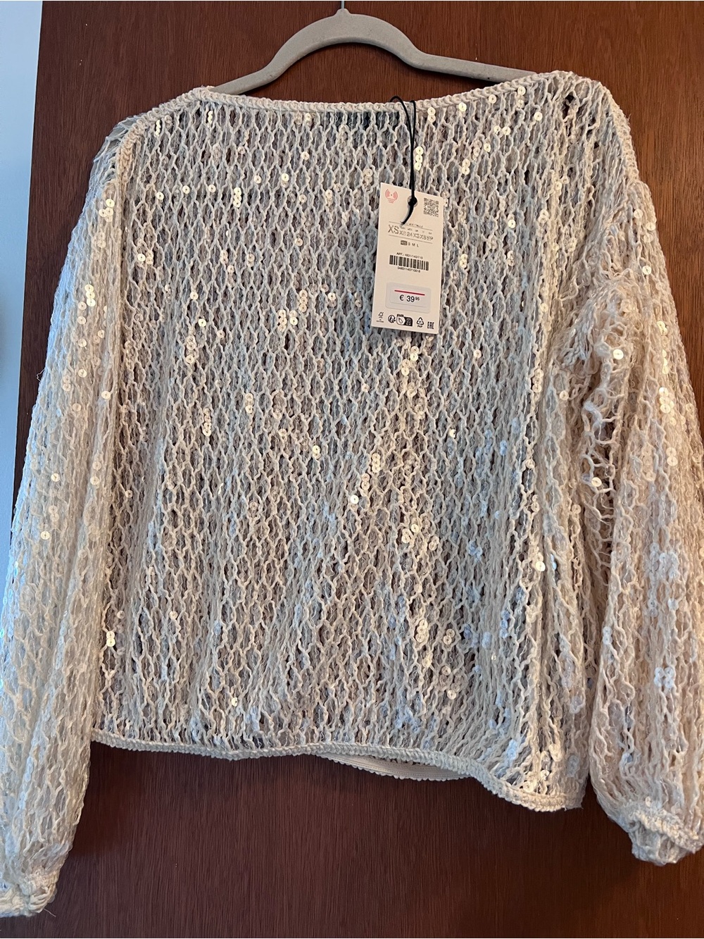 Zara Sequin Open-Knit Women's Top in Cream